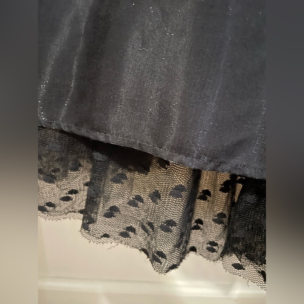 VTG Jessica McClintock Gunne Sax Black Satin Evening Gown Dotted Tulle Ruffle 5 - Picture 5 of 13